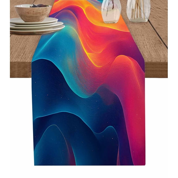 Orange Blue Pink Burlap Cotton Table Runner 16x72 Inches Long, Modern Minimalist Aesthetics Farmhouse Table Runners, Outdoor Dining Tablecloths Decor for Baby Shower/Party/Wedding