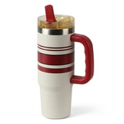 Ozark Trail 30 oz Stainless Steel Insulated Varsity Tumbler with Handle, White and Red and Black Stripes