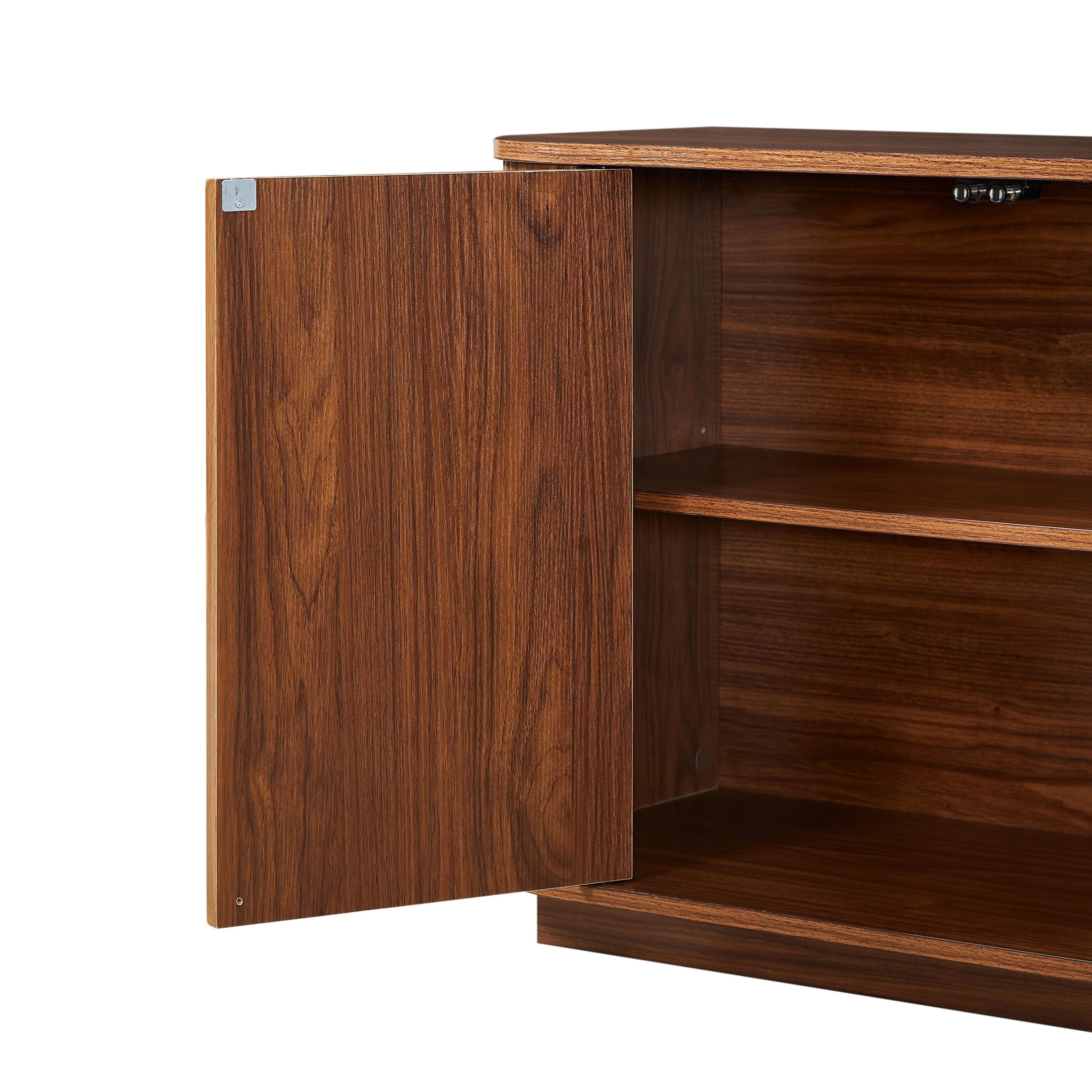Noble House Harding Sideboard TV Stand, Wooden Striped Storage Buffet Cabinet, for Kitchen, Bedroom & Entryway, Walnut