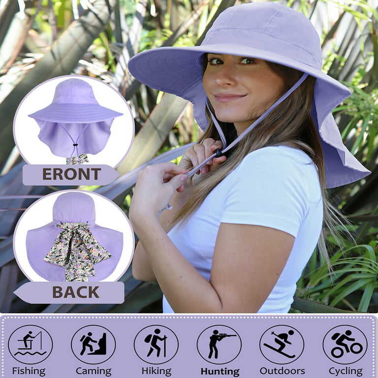 Sun Blocker Women's Travel Sun Hat UPF 50+ Large Brim Beach Neck Flap Hat Purple