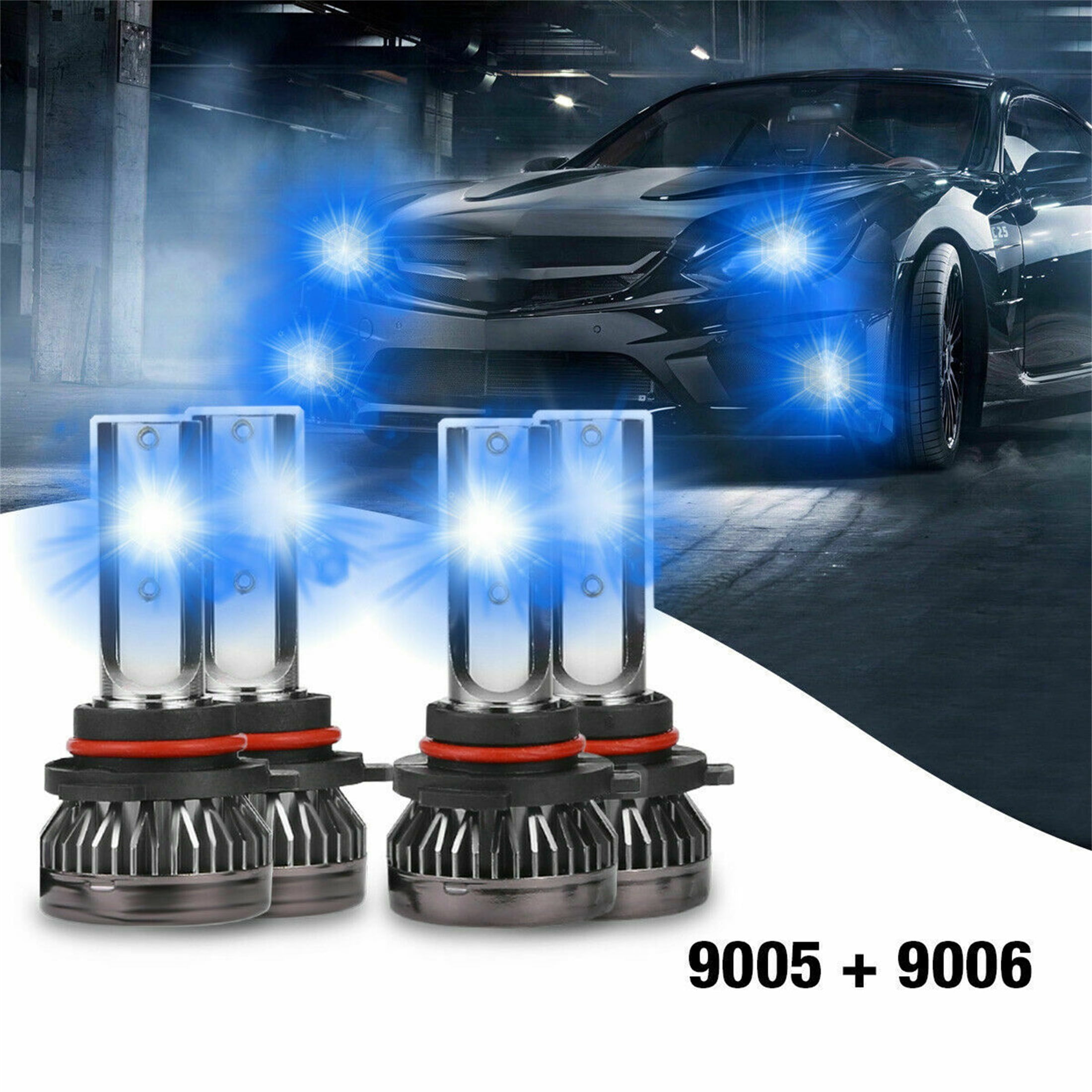 4PCS 9005 9006 LED Combo Headlight Kit Bulbs 8000K Ice Blue High Beam & Low Beam