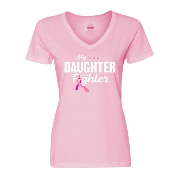 Inktastic Breast Cancer Awareness My Daughter is a Fighter Women's V-Neck T-Shirt