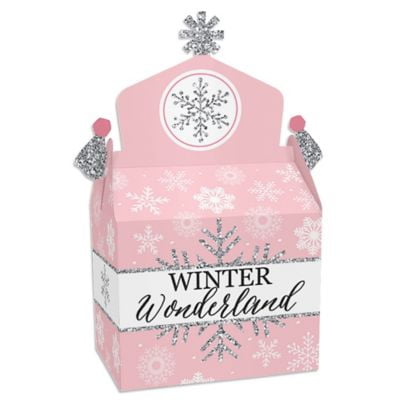 Pink Winter Wonderland - Treat Box Party Favors - Holiday Snowflake Birthday Party and Baby Shower Goodie Gable Boxes - Set of (Best Holiday Party Games For Adults)