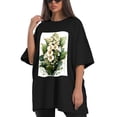 thumbnail image 4 of Plus Size Shirt for Women Black Tops for Women Short Sleeves Shirt for Women White Roses T Shirt Crewneck Shirt for Women XL, 4 of 5
