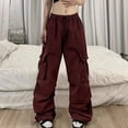 thumbnail image 2 of Mono de nailon de secado rápido, pantalones de paracaídas americanos de verano para mujer, pantalones deportivos casuales de cintura alta y pierna ancha con cordón, 2 of 6