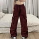 thumbnail image 1 of Mono de nailon de secado rápido, pantalones de paracaídas americanos de verano para mujer, pantalones deportivos casuales de cintura alta y pierna ancha con cordón, 1 of 5