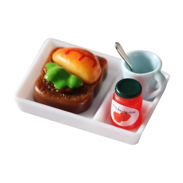 Pan de desayuno con plato de servicio Juego de cocina para casa de muñecas a escala 1/12 Accesorio fotográfico Hamburguesa vegetariana