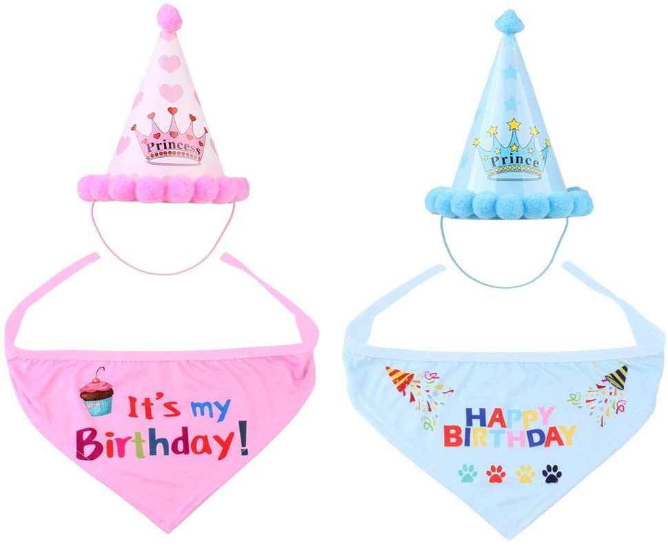 Blue Haokaini Dog Birthday Bandana Hat Banner Set,Pet Birthday Hat Triangle Scarfs Birthday Banner Balloons Puppy Boy Girl Birthday Party Supplies Decor