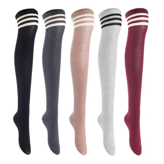 Lian LifeStyle Women's 5 Pairs Adorable Comfortable Soft Thigh High Over Knee High Cotton Socks, Size 6-9, JMYP1022 Black, DarkGrey, Khaki, LightGrey, Wine