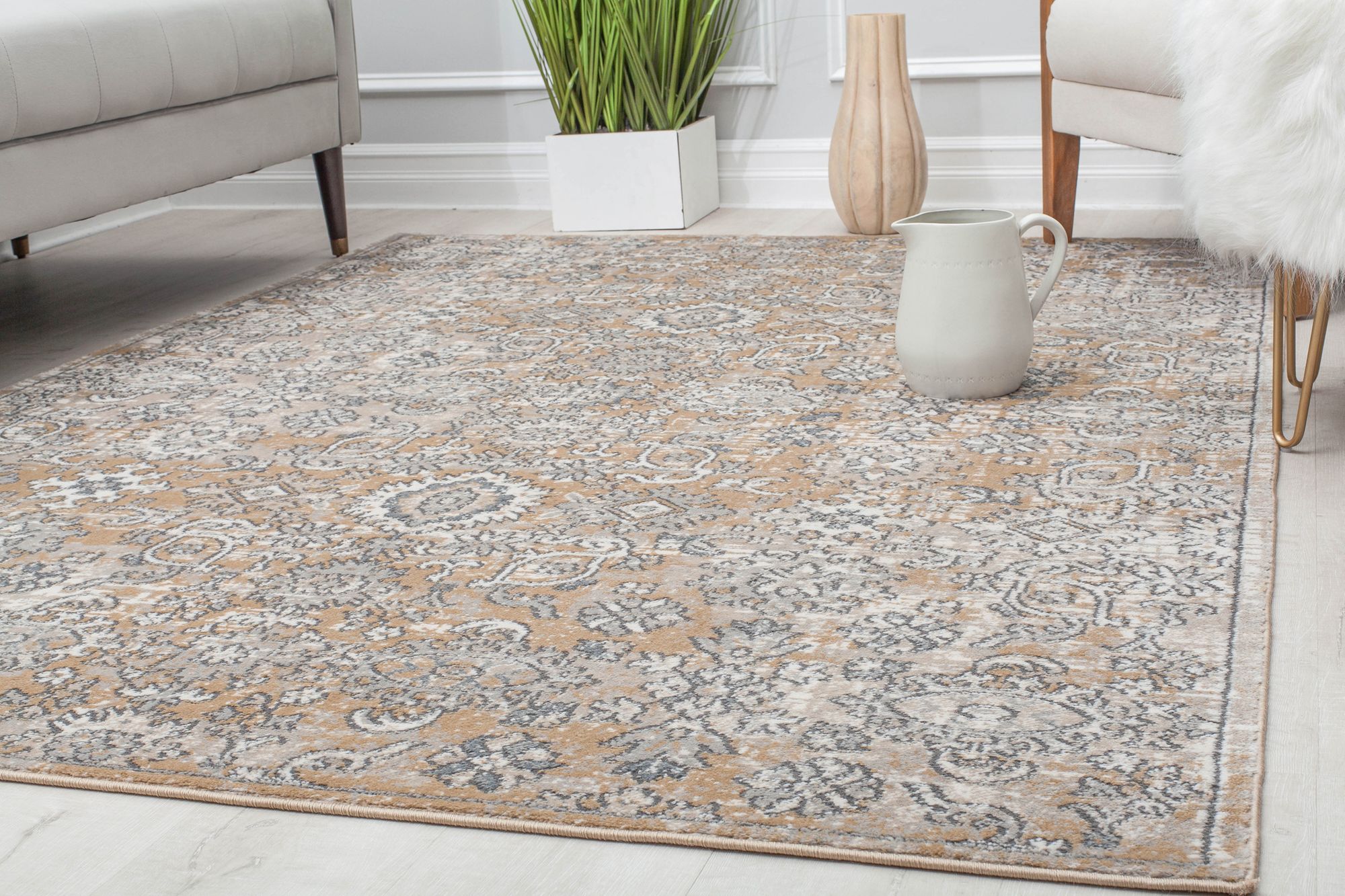 Rugs America Ludlow MD10B Chantilly Cream Transitional Vintage Tan Area Rug, 2'6" x 8'