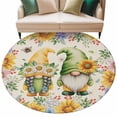 thumbnail image 2 of Round Area Rug 6 Ft, Sunflowers Washable Non-Slip Circle Carpet for Living Room/Bedroom, Spring Gnomes Hydrangea Daisy Botanical Beige Low-Profile Indoor Mats Collection Rugs for Residential, 2 of 7