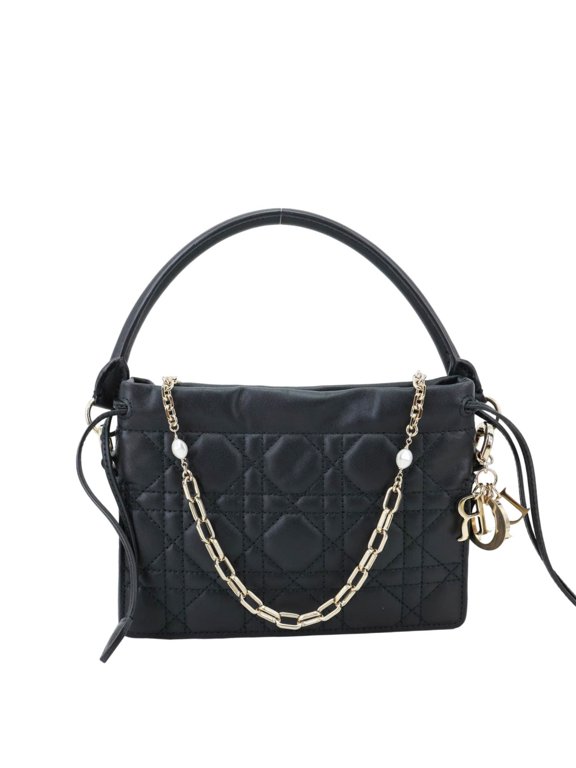 Pre-Owned Christian Dior Lady Dior Milly Mini Cannage Lambskin Leather Chain Shoulder Bag Black