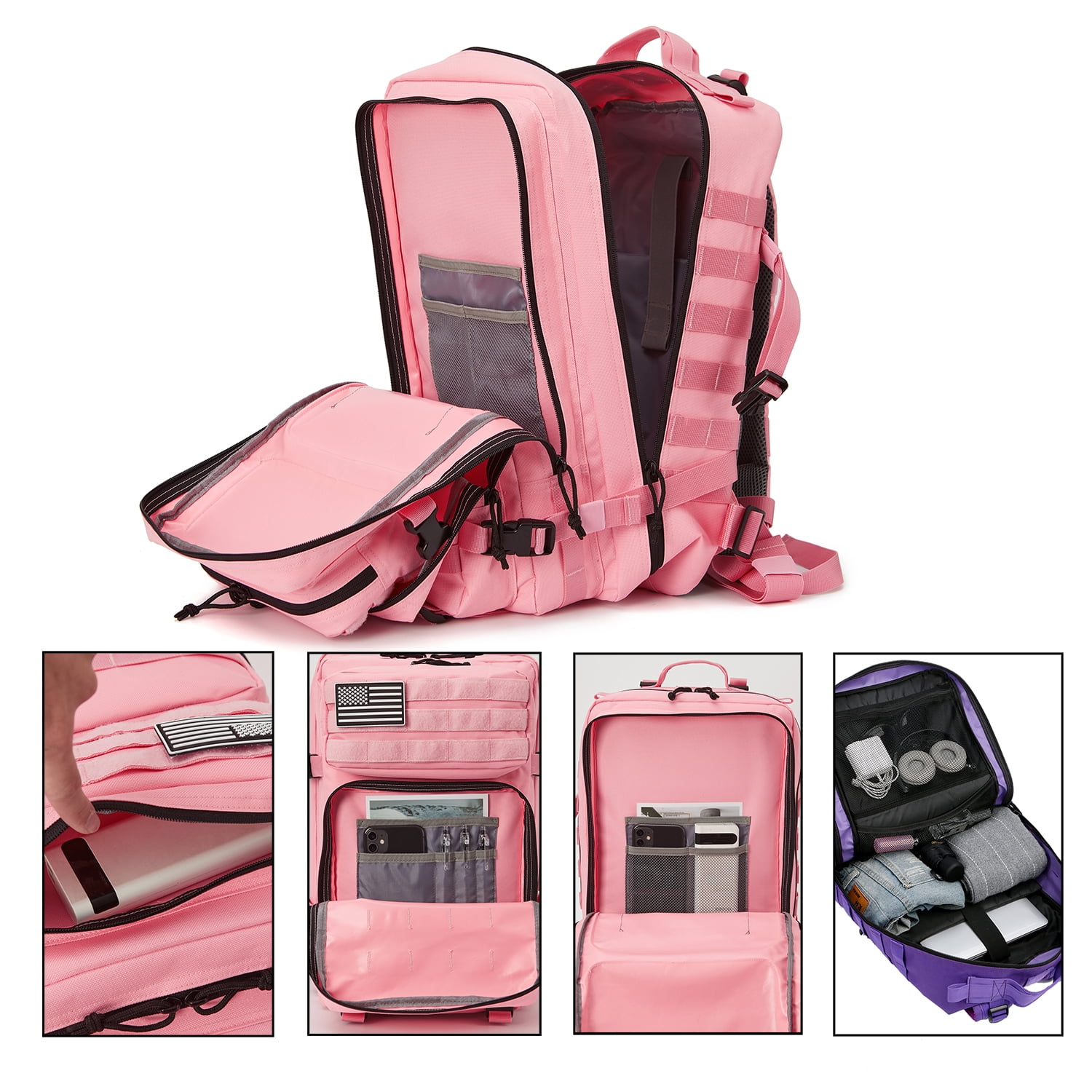 QT&QY 45L Molle Hiking Backpack Outdoor Travel Daypack 17 Inch Laptop Compartment Work Commuter Bag