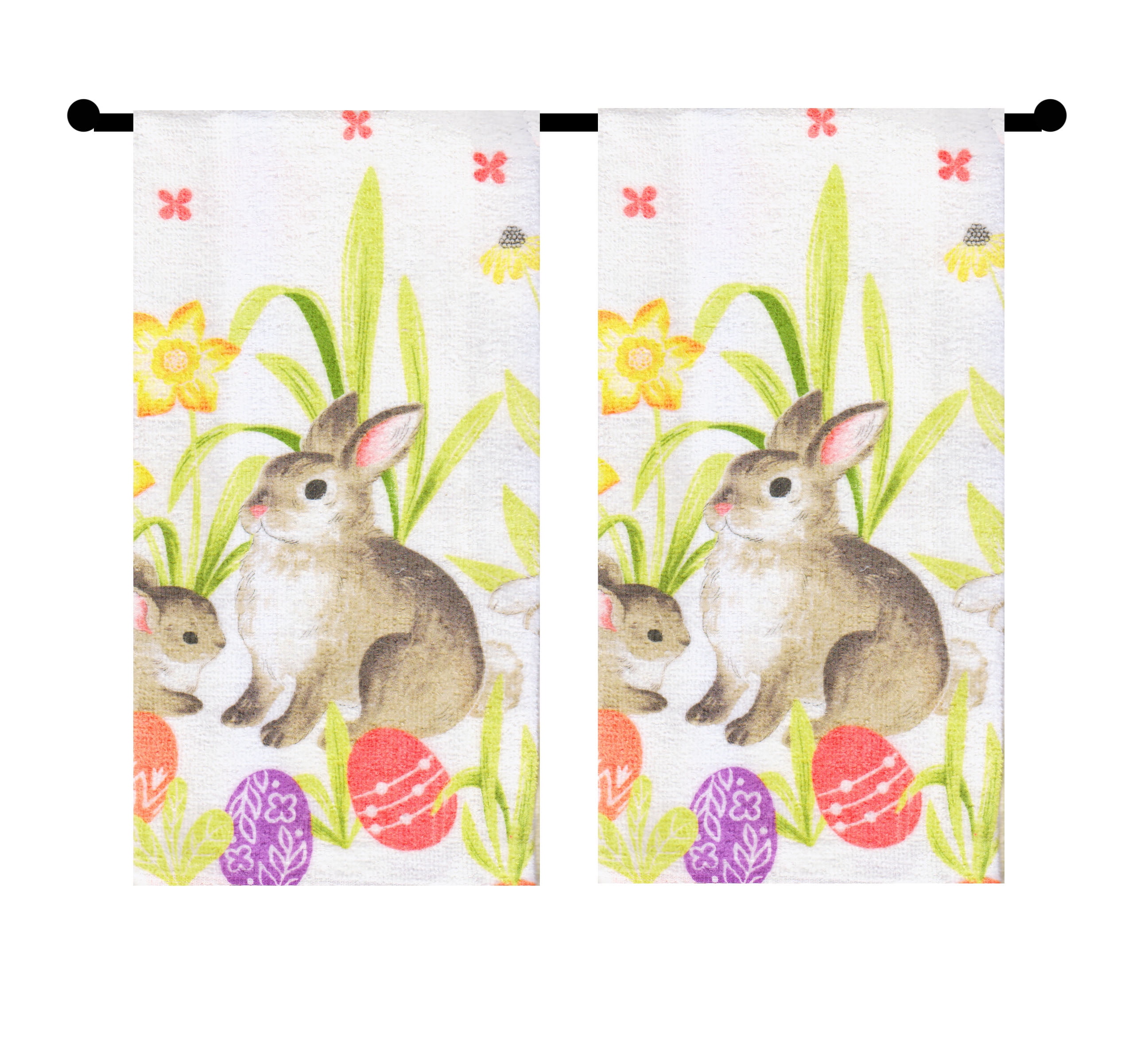 Kitchen Towels Spring Easter Bunny With Flowers And Eggs Set Of 2 Cotton Dishtowels Walmart Com Walmart Com