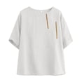 thumbnail image 7 of Women's Cotton Linen Blouse, Round Neck Embroidered Short Sleeve Top, Loose Fit Casual Tunic for Summer, Boho Chic Shirt and Everyday Wear-Beige, 7 of 7