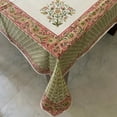 thumbnail image 2 of Sage Green Salmon pink on white Flower Design Hand Block Printed Tablecloth, 2 of 5