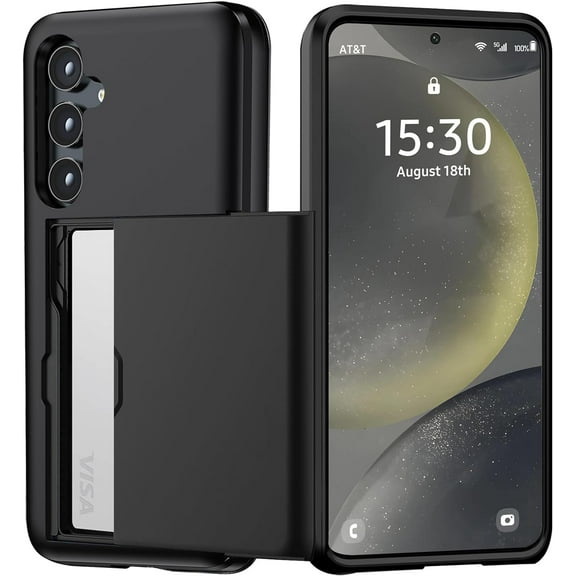 SOATUTO  for Samsung Galaxy S24 S24 Plus S24 ULTRA Case with Card Holder, Dual Layer Heavy Duty Protective Shockproof Hidden Card Slot Slim Wallet Case for Samsung Galaxy S24,Black