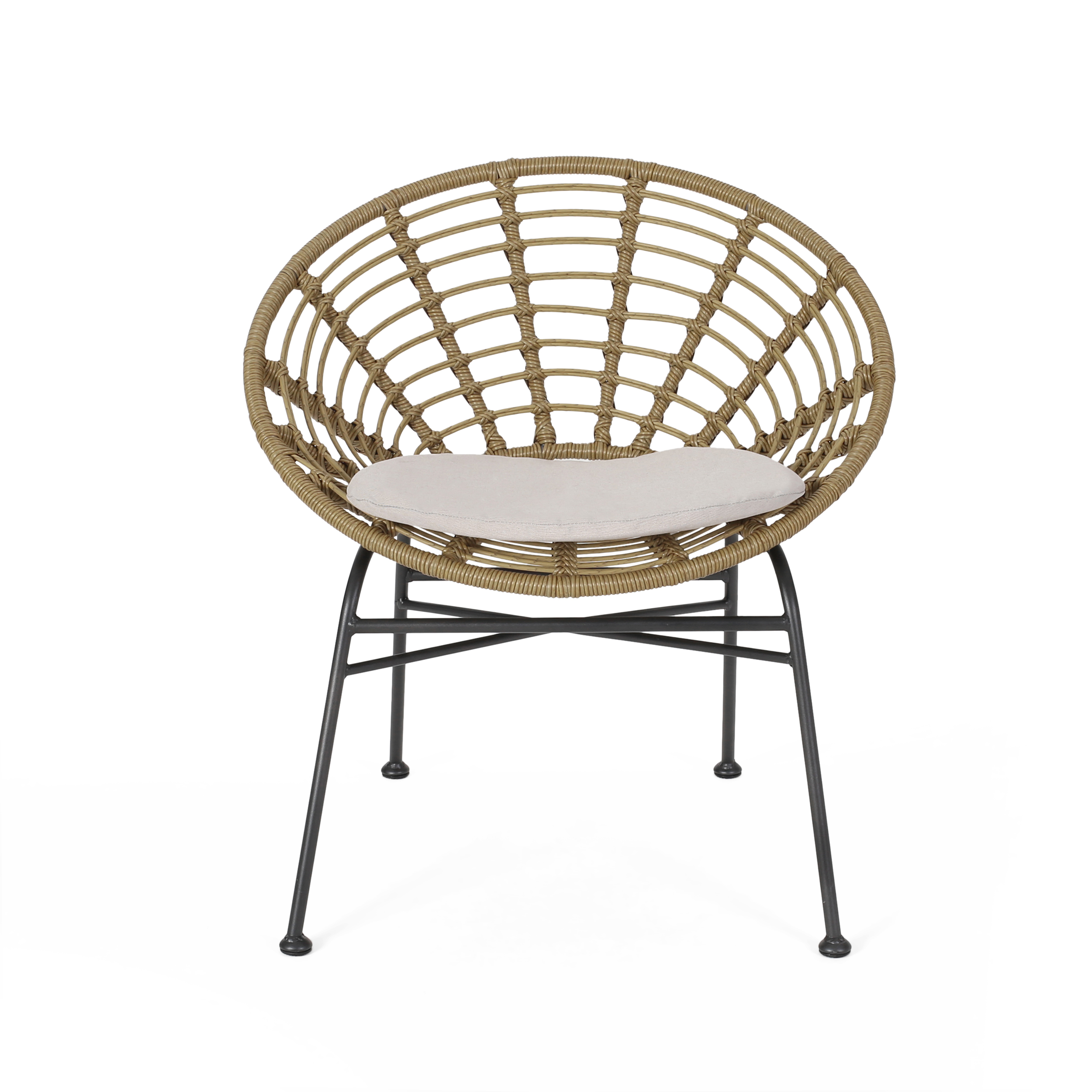 Itzel Outdoor Wicker Dining Chairs with Cushions, Set of 2, Light Brown and Beige