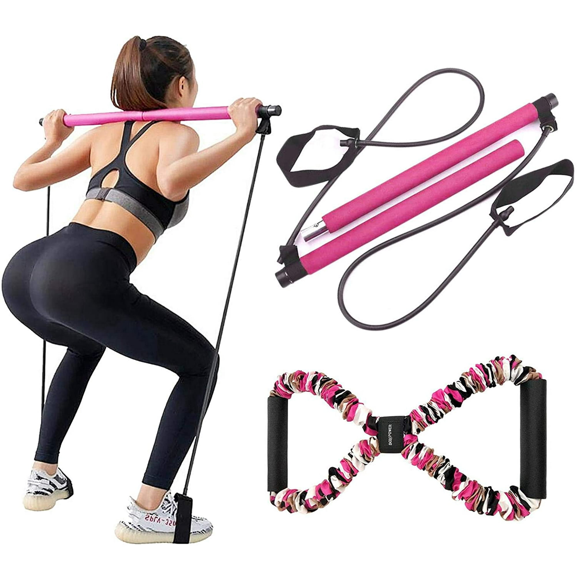Pilates Bar Kit with Resistance Band LADER Portable Toning Bar Yoga Pilates Equipment Exercise Stick 8 Shape Body Shaping Resime Bar 25 pounds Pink Walmart