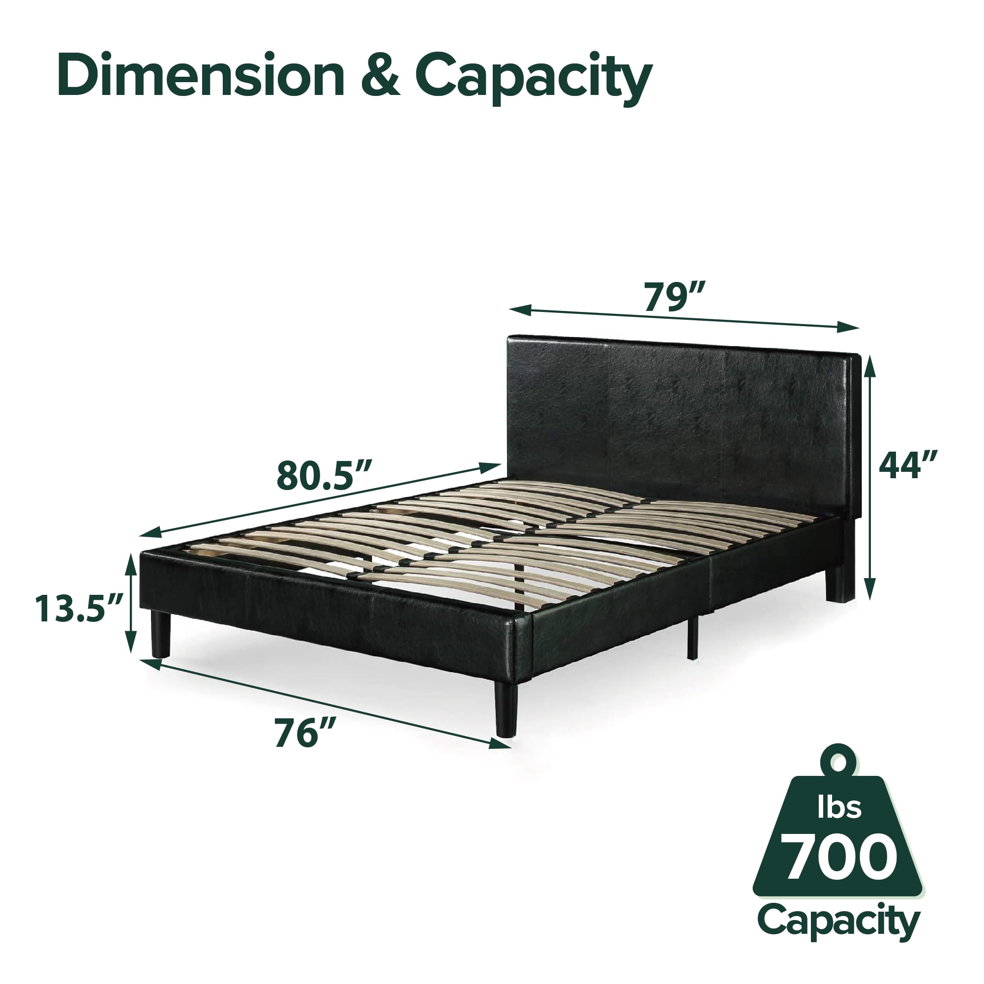 Zinus Jade 44" Faux Leather Upholstered Platform Bed, King