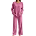 thumbnail image 6 of KICILVS Lounge Sets for Women Ribbed Knit Long Sleeve Top and Wide Leg Pants Set Casual Matching Pajama for Fall Travel Outfit, 6 of 9