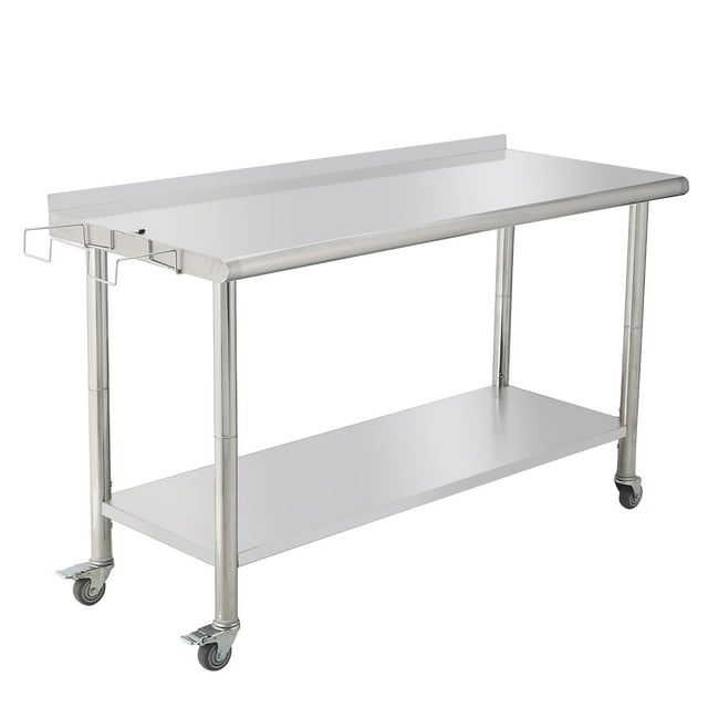EDTara Stainless Steel Work Table, Food Prep Table with Adjustable Undershelf & Tool Hooks, Heavy Duty Commercial Utility Table for Kitchen, Warehouse, Garage & Garden