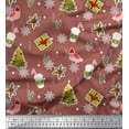 thumbnail image 1 of Soimoi Brown Rayon Fabric Coffee Cup,Gift Box & Tree Christmas Print Sewing Fabric Yard 56 Inch Wide, 1 of 1