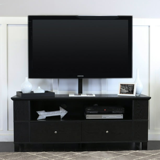Walker Edison Black Wood TV Stand with Mount and MultiPurpose Storage for TVs up to 60