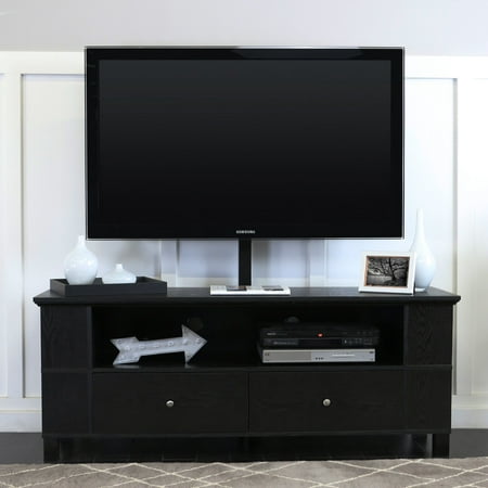 Walker Edison Black Wood TV Console with Mount and Multi-Purpose Storage for TVs up to