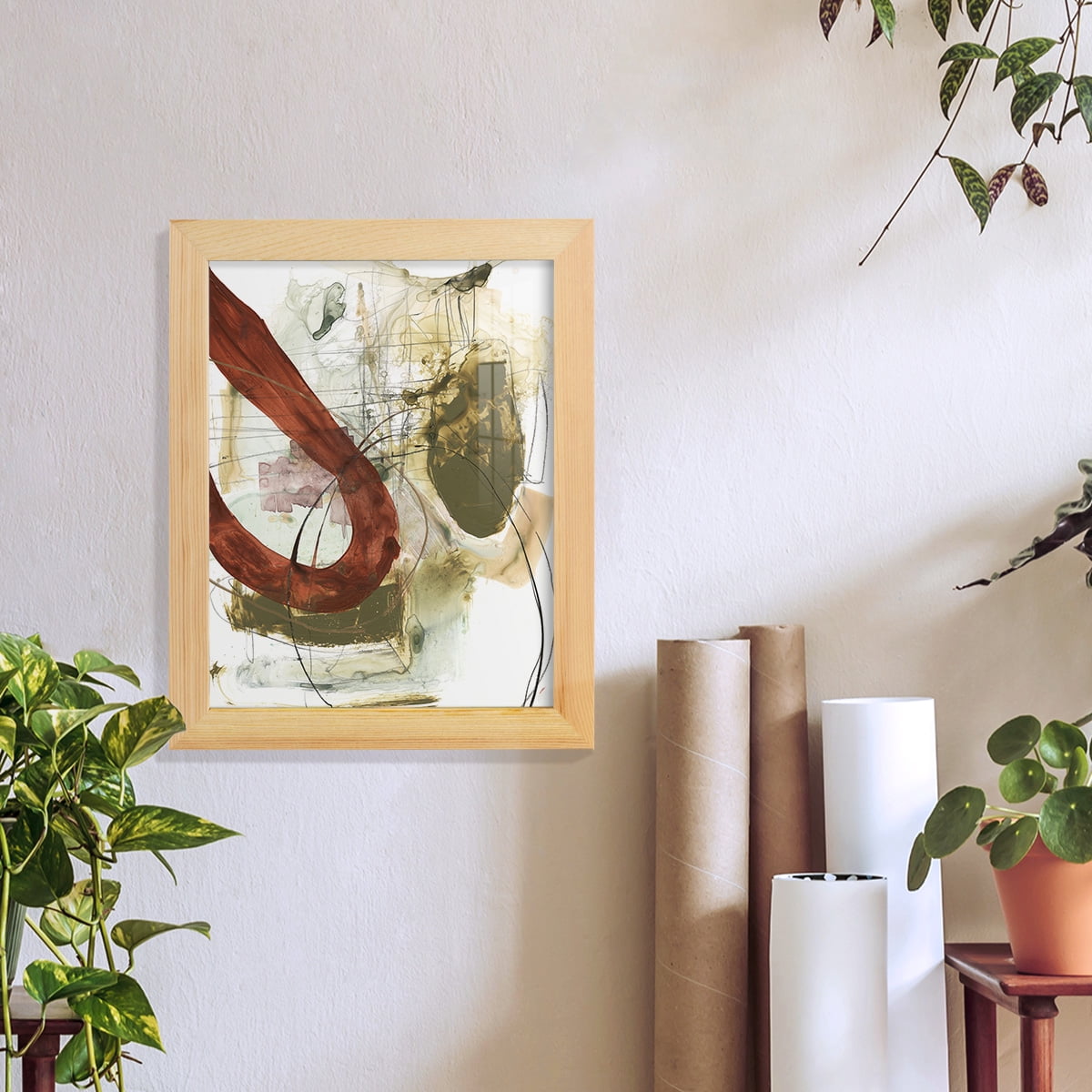 Rusted Loops I - Framed Print w/glass - Natural Wood