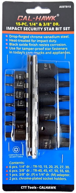 Impact Security Star Bit Set Socket Drive Male Torx Socket Wrench & Set, 15 Piece