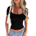 thumbnail image 1 of Camisetas de Corta para Mujer, Informales, Básicas, de Verano, con Cuello Redondo, Corte Entallado, de Punto Acanalado, para Trabajo y Negocios. Negro XL, 1 of 10