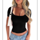 thumbnail image 1 of Camisetas de Corta para Mujer, Informales, Básicas, de Verano, con Cuello Redondo, Corte Entallado, de Punto Acanalado, para Trabajo y Negocios. Negro M, 1 of 9