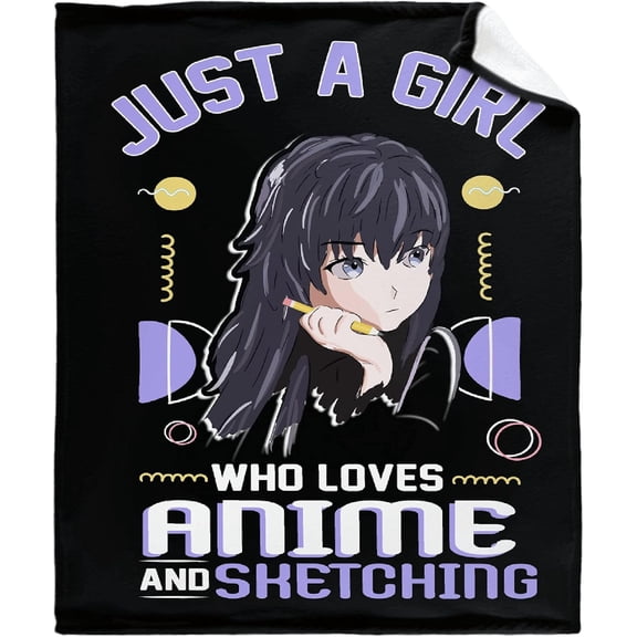 Microfiber Flannel Throw Blanket Just A Girl Who Loves Anime and Sketching Super Soft Cozy Lightweight Summer Quilt Perfect for Bed Sofa-50"x40" Small for Kids