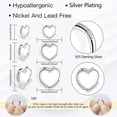 thumbnail image 3 of Pendientes tipo argolla ALEXCRAFT en forma de corazón de plata de ley 925, 3 pares, 3 of 7