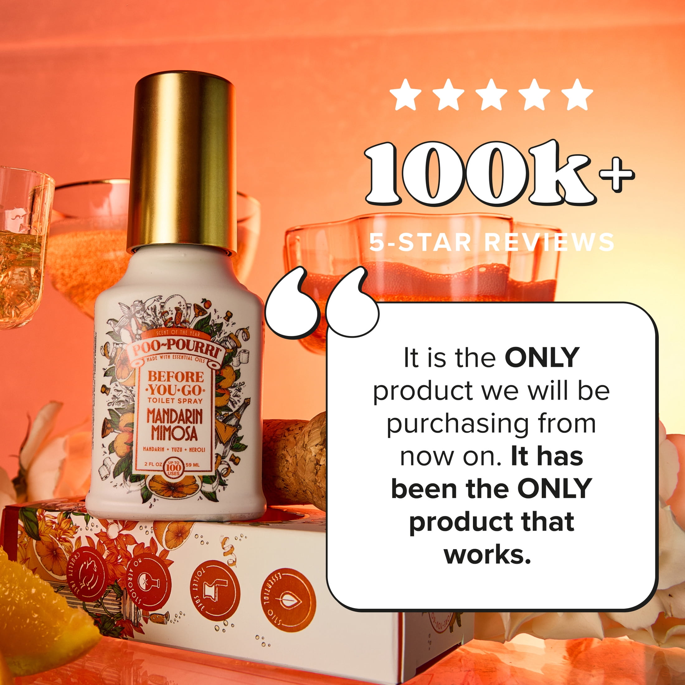 Poo~Pourri Mandarin Mimosa, Mandarin + Yuzu + Neroli, Before-You-Go Toilet Spray, 2 Oz