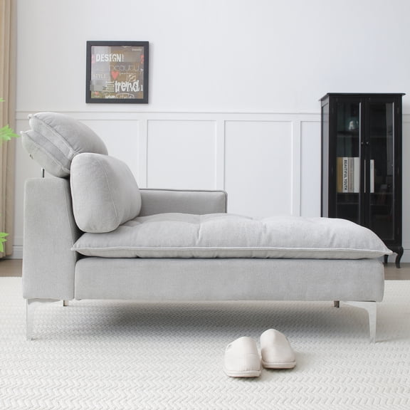 Gray 55" Chaise Lounge Chair, Upholstered With Left Armrest & Lumbar Pillow, Button For Bedroom Living Room Office, And Relaxing Design, Wood Construction, Easy Assembly Element Lounge, Chair Style