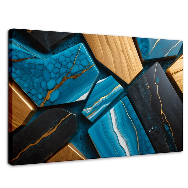 Cuadro Decorativo Canvas Abstracto Azul Marmoleado 90x60 Canvas Revolution