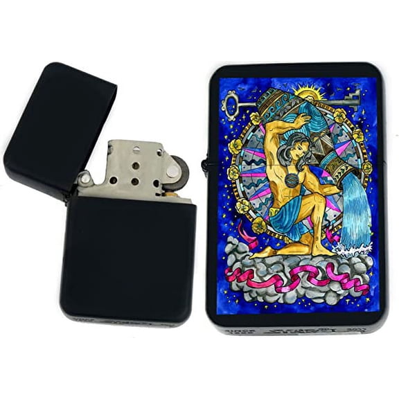 Birthday Zodiac Signs, Horoscope Symbols, Astrology Icons Collection Gifts Infinity Black Matt Windproof Lighters! (Aquarius 1)