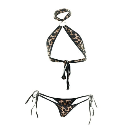 

Intimates Women Sexy Three-Point Halter Leopard Bikini Pajamas Underwear Cotton Blends no underwire sports bra Black