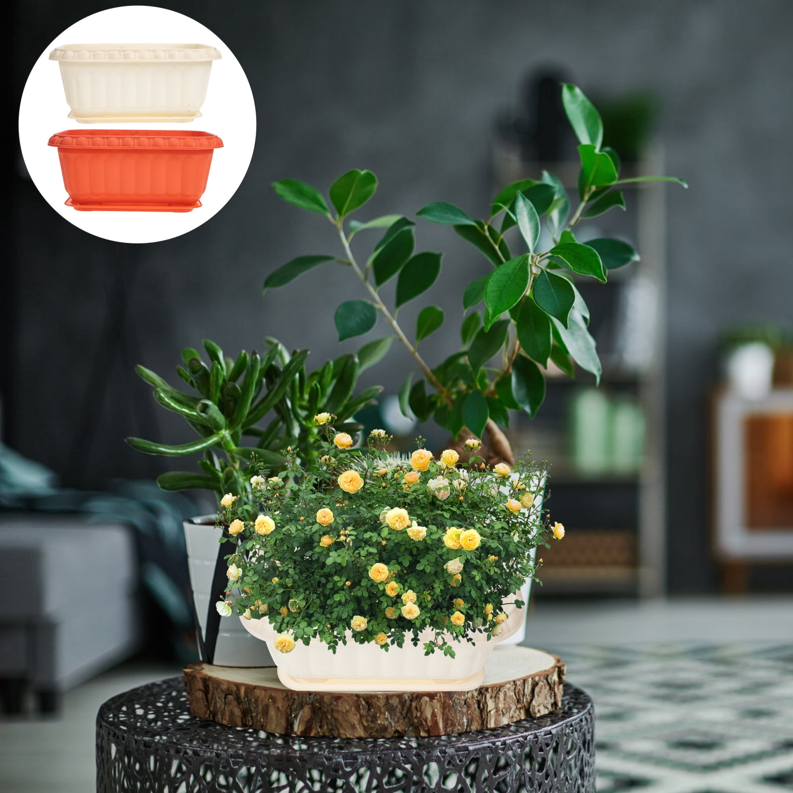 NUOLUX Planter Box Pot Flower Window Windowsill Plant Vegetable Pots Growing Plastic Rail Fence Rectangular