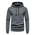 thumbnail image 2 of ZKCCNUK Men Casual Solid Pullover Lattice Hooded Big Pocket Round Neck Long Sleeve Blouse on, 2 of 8