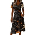 thumbnail image 4 of Womens Halloween Dresses Spider Webeb Bat Short Sleeve Horror Midi Dresses Pumpkin Skeleton V Neck Funny Dresses, M, 4 of 5