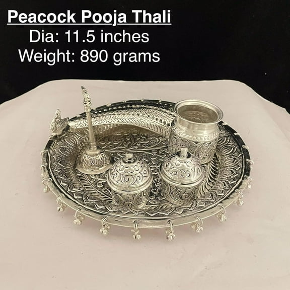 German silver peacock pooja thali set for diwali pooja/ housewarming