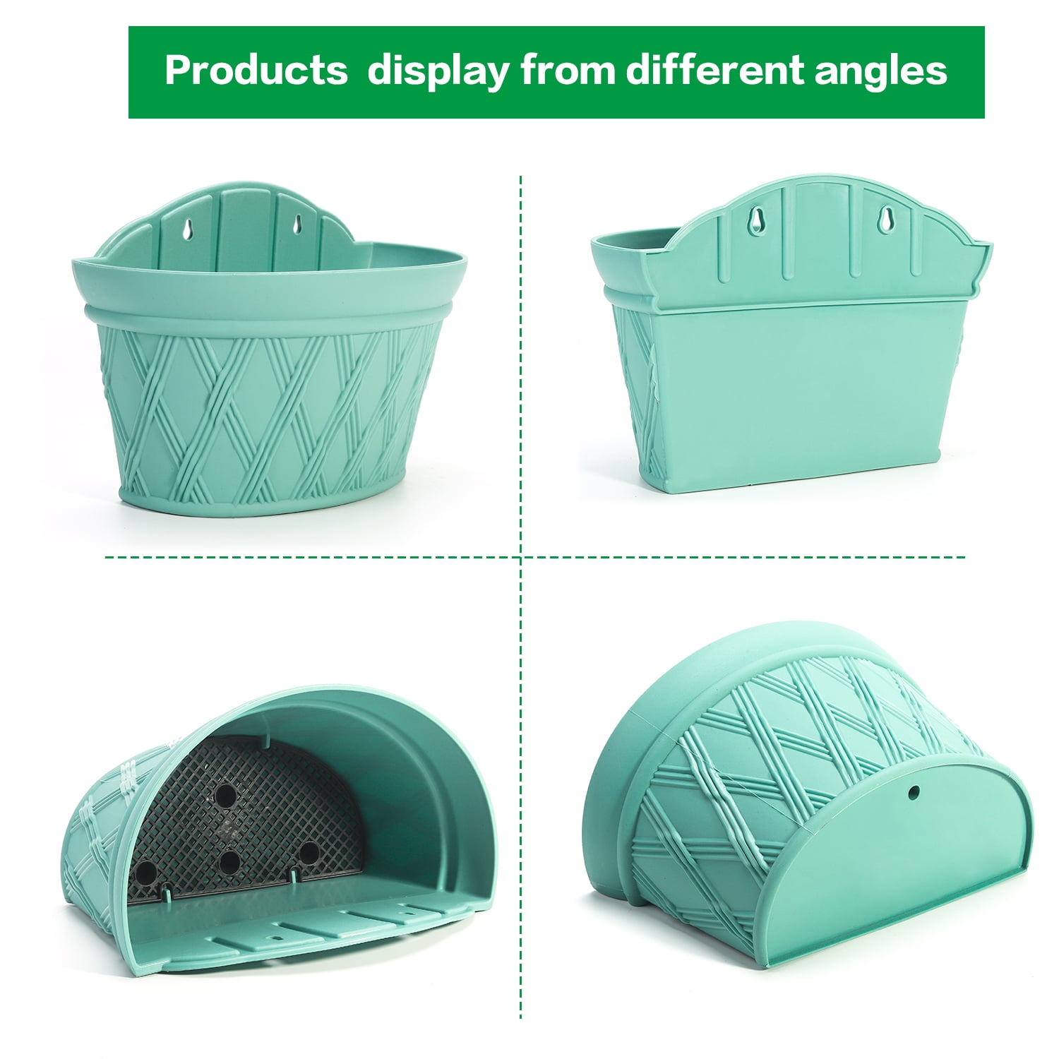 Sungmor Quality Plastic Wall Hanging Planter - Semicircle & 3PC Pack & Green - Indoor Outdoor Home Garden Balcony Railing Fence Hanging Pots - Wall Mounted Planting Pot Plants Container
