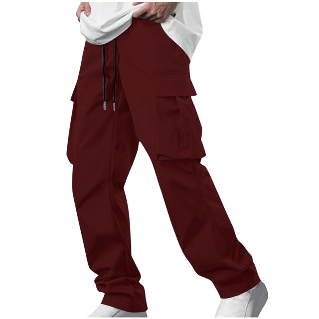 Mens Work Pants Solid Fashion Casual Multiple Pockets Elastic Waist Long Pants Trousers Spring/Summer Pants for Men