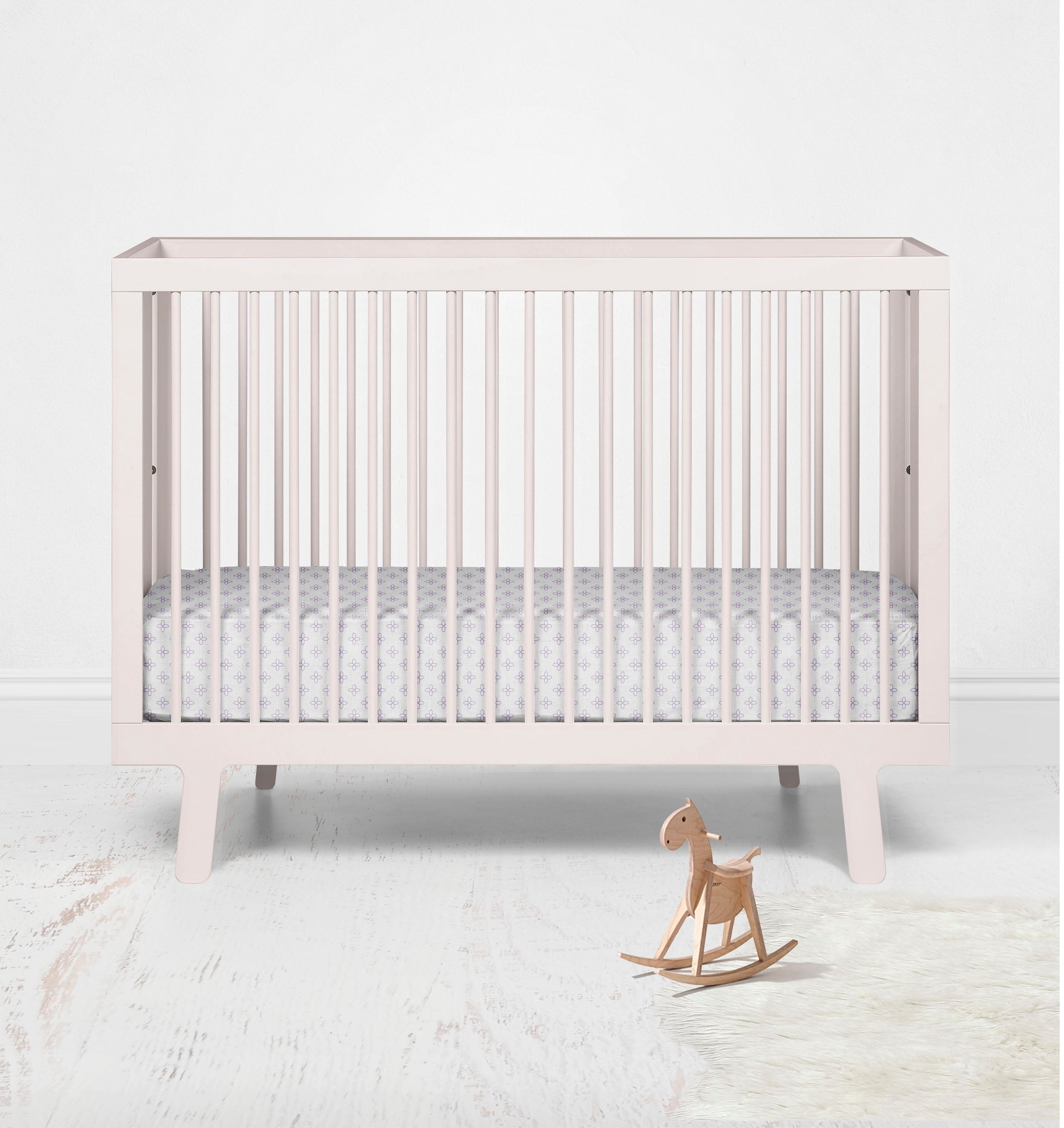 Bacati - Petal Floral Lilac Muslin Crib or Toddler Bed Fitted Sheet 100% Cotton Muslin