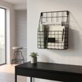 thumbnail image 3 of Metal Wire Wall Mounted Magazine Holder, 10.2 x 2.9 x 14.2 in Iron File Organizer with Tag Slot, Decorative Hanging Storage Rack for Newspapers Documents Home and Office Use, Black, 3 of 9