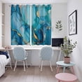 thumbnail image 5 of Modern Turquoise Kitchen Curtains 72 Inch Length, Abstract Teal Gold Marble Textured Grommet Top Bedroom Living Room Curtains, Light Filtering Cafe Curtain Drapes 2 Panels Set 104''x72'', 5 of 9