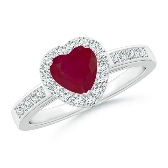 ANGARA Natural Heart-Shaped Ruby Halo Ring with Diamond Accents in 14K White Gold for Women (Size-6mm) | July Birthstone, Birthday, Anniversary, Jewelry Gift for Women | Natural Ruby Ring